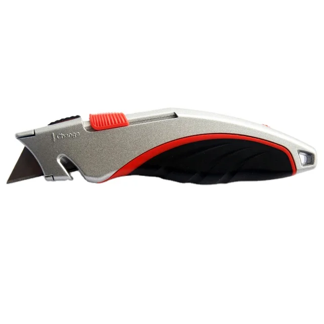 XW Auto-Retractable Safety Utility Knife, Box Cutter of Quick Blade Change,  4 Spare Blades Storage in Handle