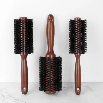 Porcupine bristle comb fluffy styling hair salon home curls solid wood inside buckle drum comb