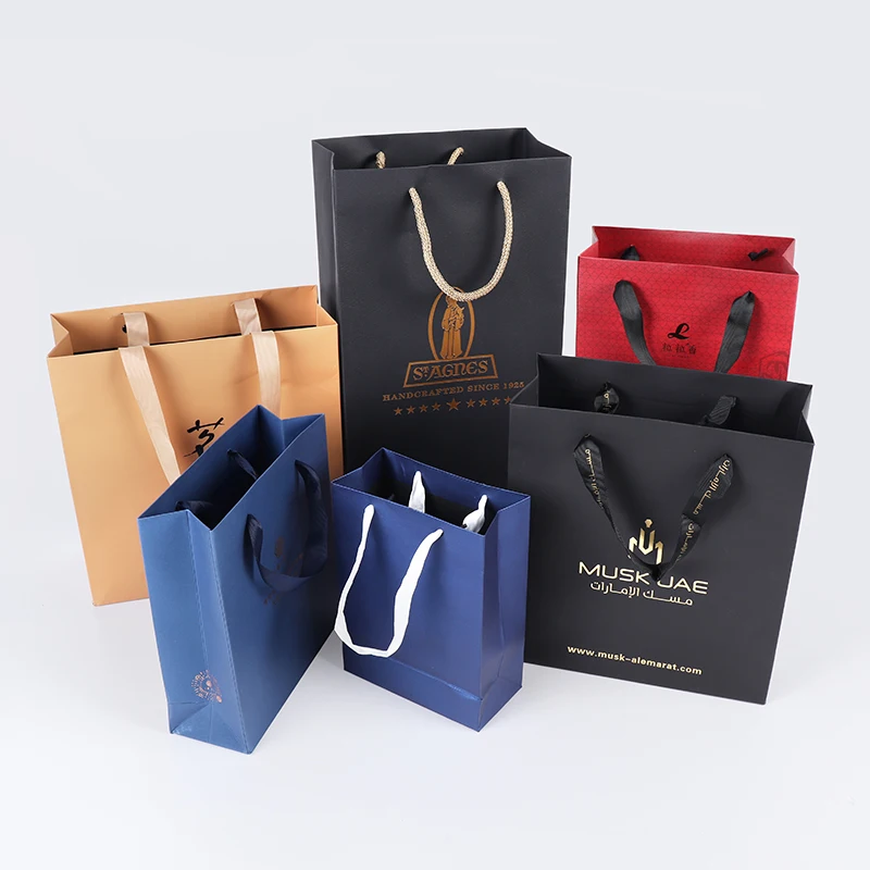 Custom Printed Logo Luxury Sac En Papier Matt Black Shopping Paper Gift Bags  Packaging with Ribbon Handle - China Packaging Bag, Food Packaging