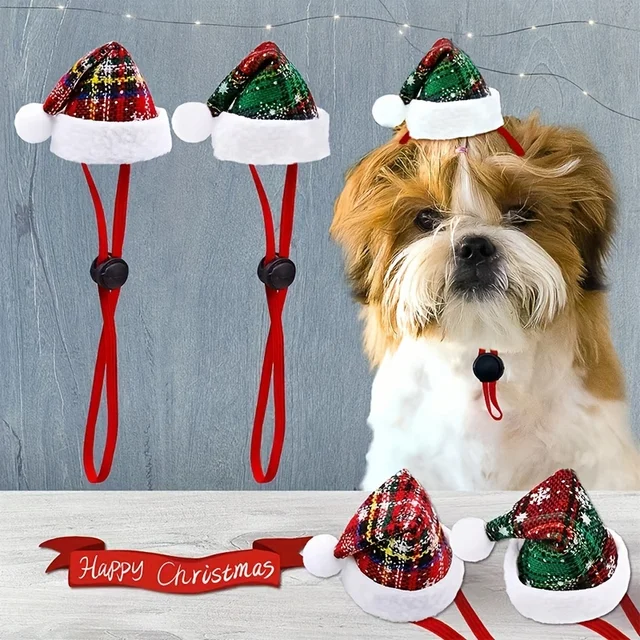 Adjustable Mini Christmas Pet Hat Casual Winter Accessories for Extra Small Dogs and Cats Made of Plush and Polyester