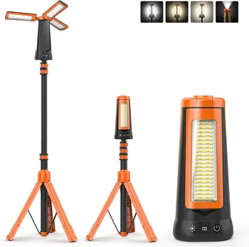 Rechargeable Camping Light with Stand  Portable Cordless LED Work Light Dimmable Emergency Flashlight with Detachable Tripod