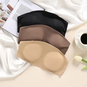 Women's Summer Strapless Non-Slip Sexy One-Piece Bra with Chest Pad Wire-Free Ice Silk Wrap Quick-Drying Breathable Nylon Tube"