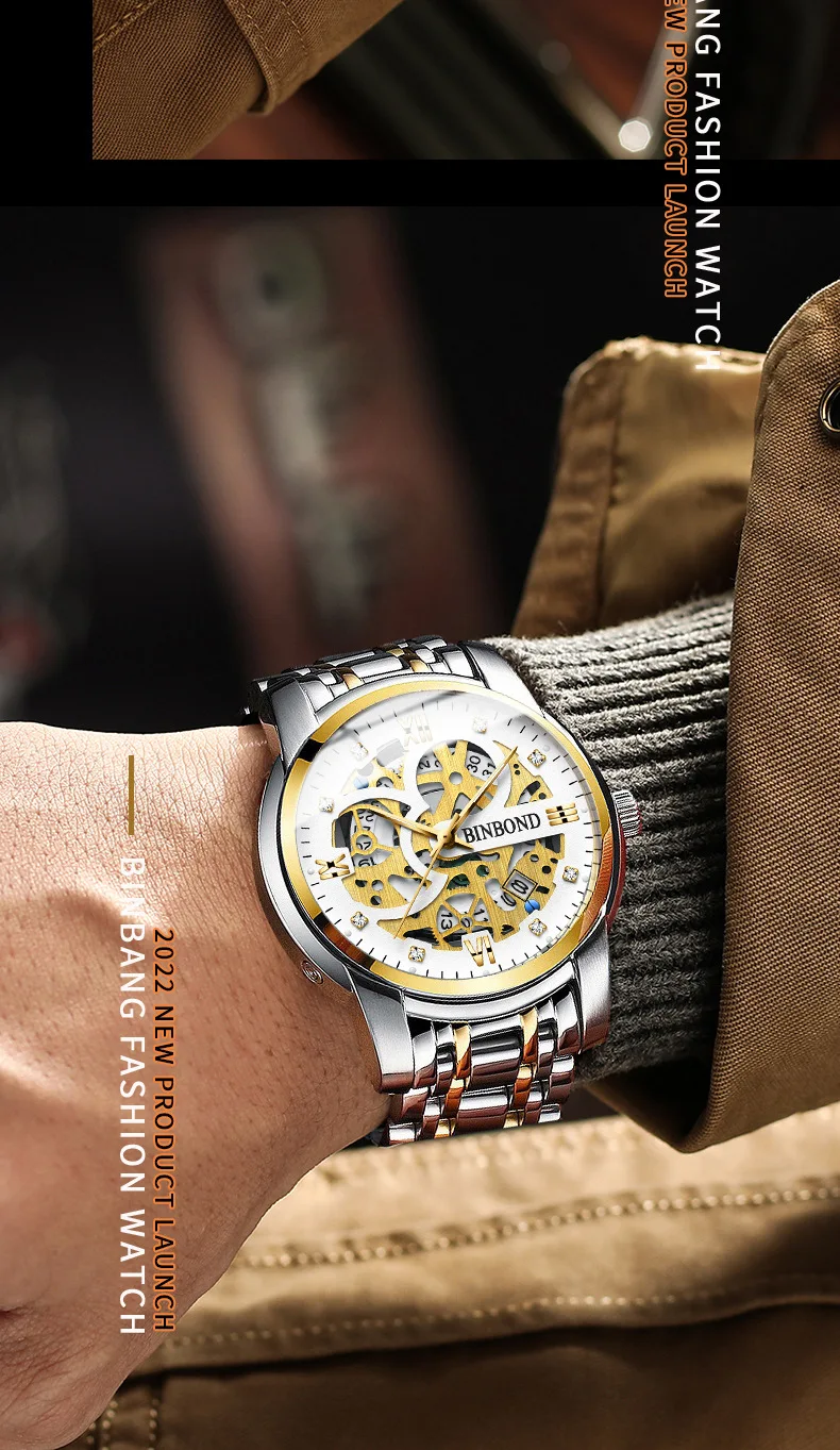 Binbond 6656 Popular Men's Quartz Watches 3ATM Waterproof Week Auto Date High Quality Watch Fashion Luminous Hands Wristwatches