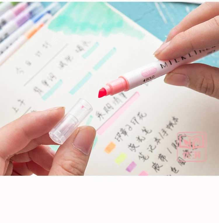 JIANWU 12pcs/set cute Double head fluorescent pen milkliner