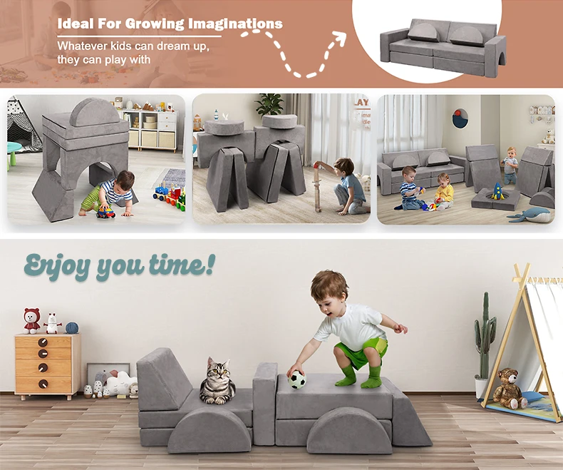 Modular Kids' Play Couch – 14Pcs Convertible Sofa (Denim Blue) main image 1