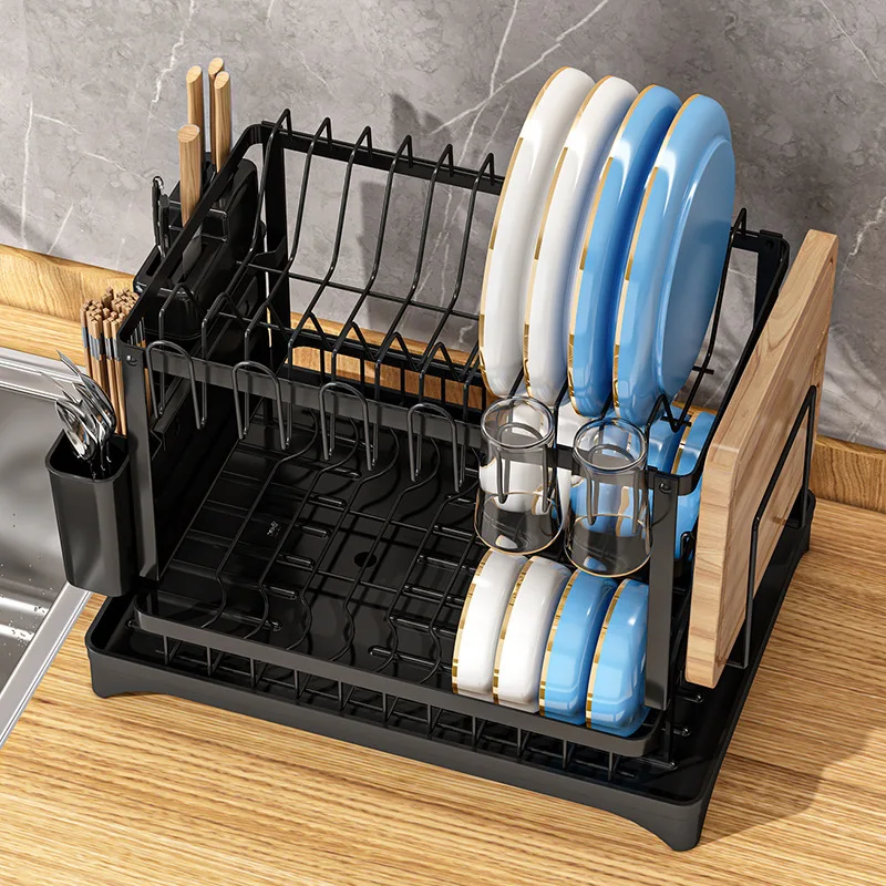 Detachable 2-Tier Metal Kitchen Dish Organizer Stand Drying