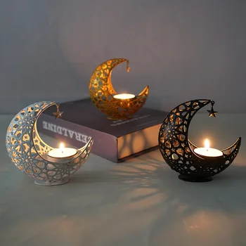 Wholesale Luxury Moon Star Candle Holder Black Golden Candle Holder Metal Candlestick Holder For Gifts Home Decorations