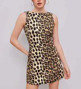 Lygens 2025 Y2K Style Sleeveless Leopard Print Dress Casual Summer Clothes Square Collar Above Knee Length ODM Supply