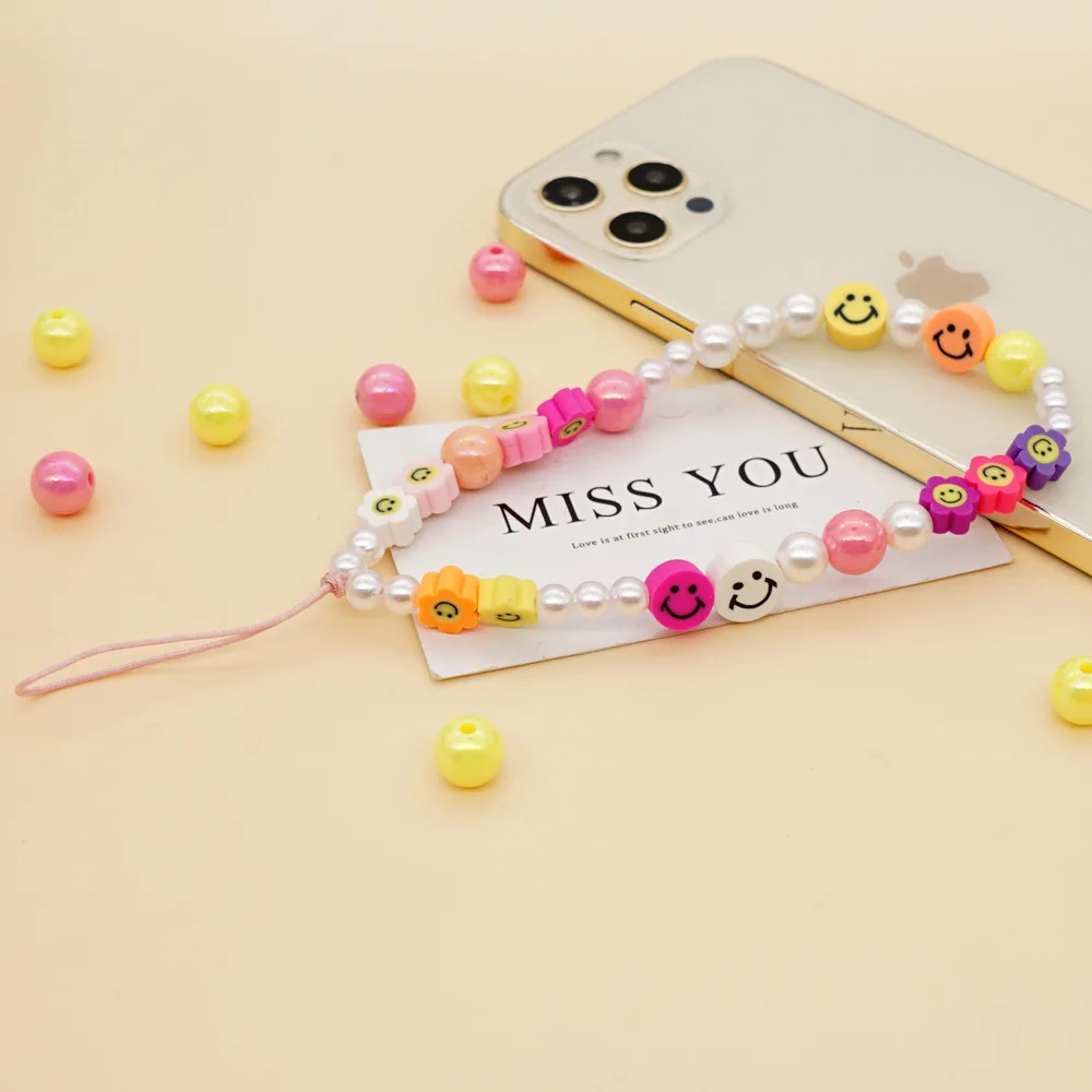 korean design colorful beads phone chain