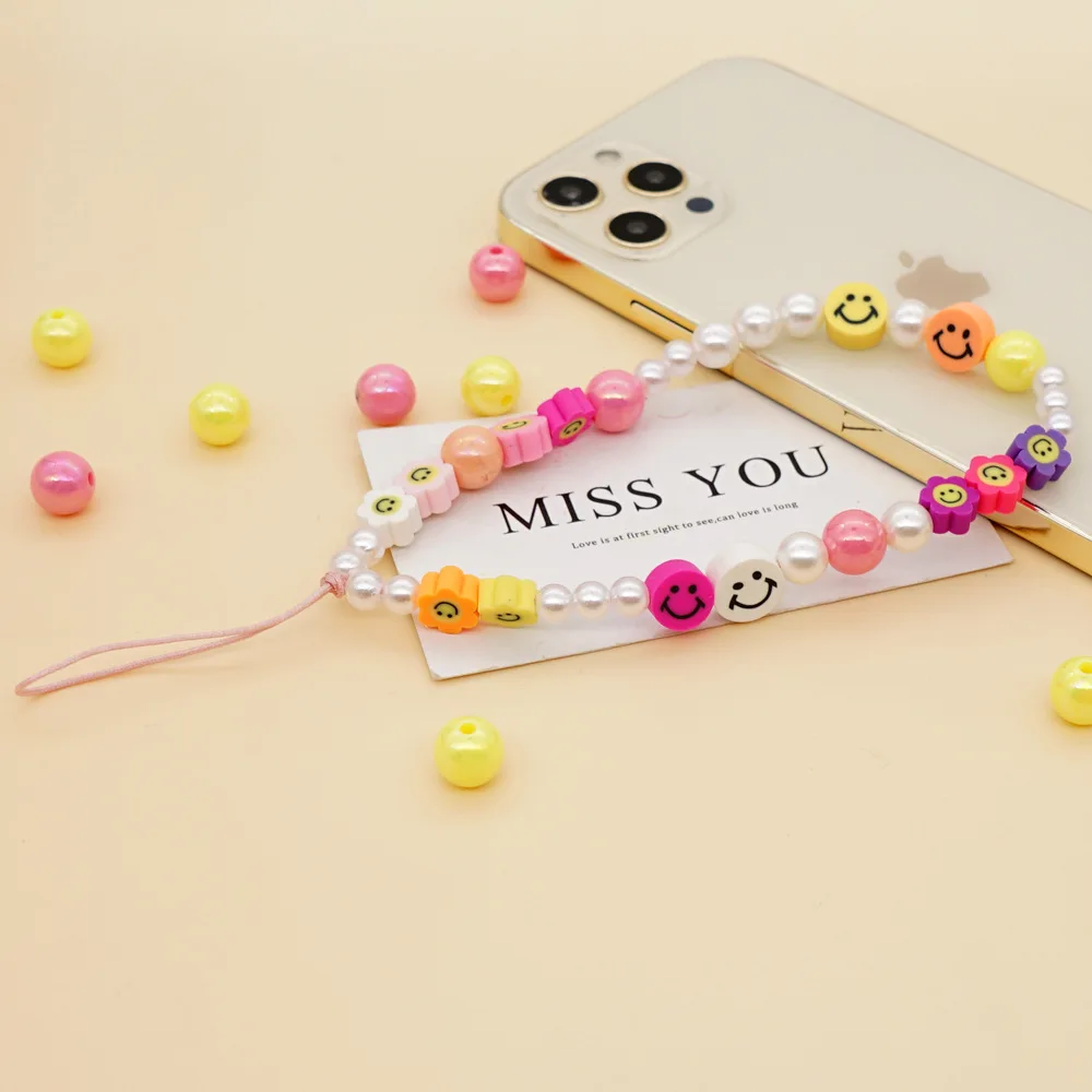 Korean Design Colorful Beads Phone Chain Holder Custom Phone Strap Diy  Beaded Phone Charm Strap - Buy Phone Charm Strap,Phone Chain,Phone Chain