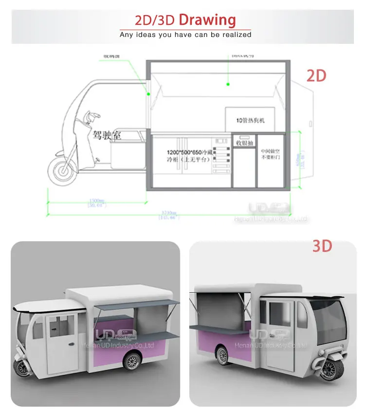 Three Wheels Electric Scooters Food Cart Mobile Fast Food Tricycle For