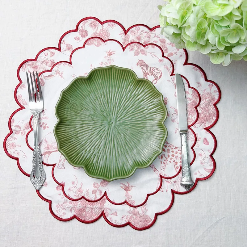 Organic Cotton Linen Embroidered Napkins with Scalloped Edges and Place Mats Eco Wave Design Sustainable Decor Napkin Placemat