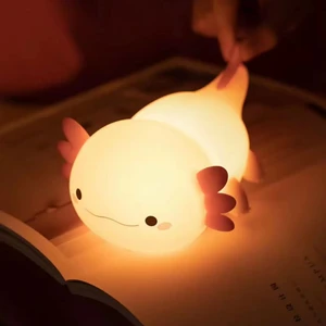 JACKSUN Axolotl Cute Night Light LED Silicone Bedside Dimmable Nightlight Gift for Teens Squishy Rechargeable Funny Animal Light