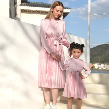 2021 Long Sleeves Family Matching Clothes Outfits Mother and Daughter Matching Dress