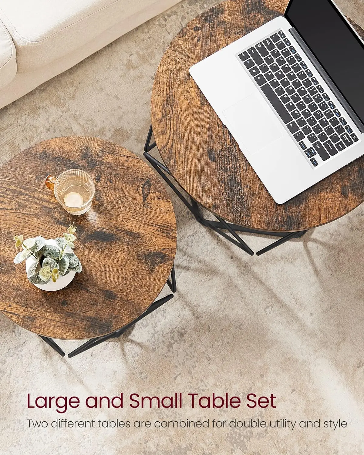 Combohome Living Room Furniture Metal Frame 2-tier Wood  Top Round Coffee Table with Storage Shelf