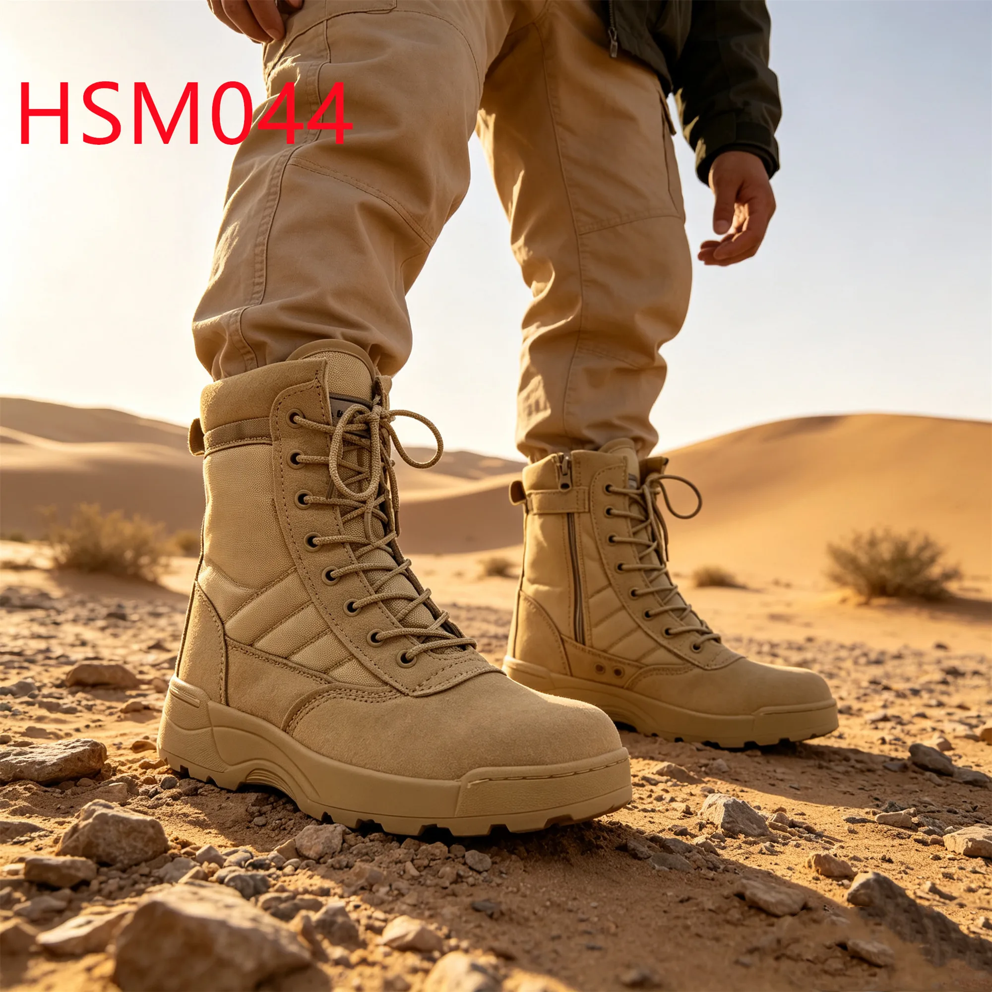 HY,Africa Wearable Stitching Rubber Sole Hua Singh Combat Boots Factory Price 4.25$ 6 Inch Desert Boots With Side Zip HSM044
