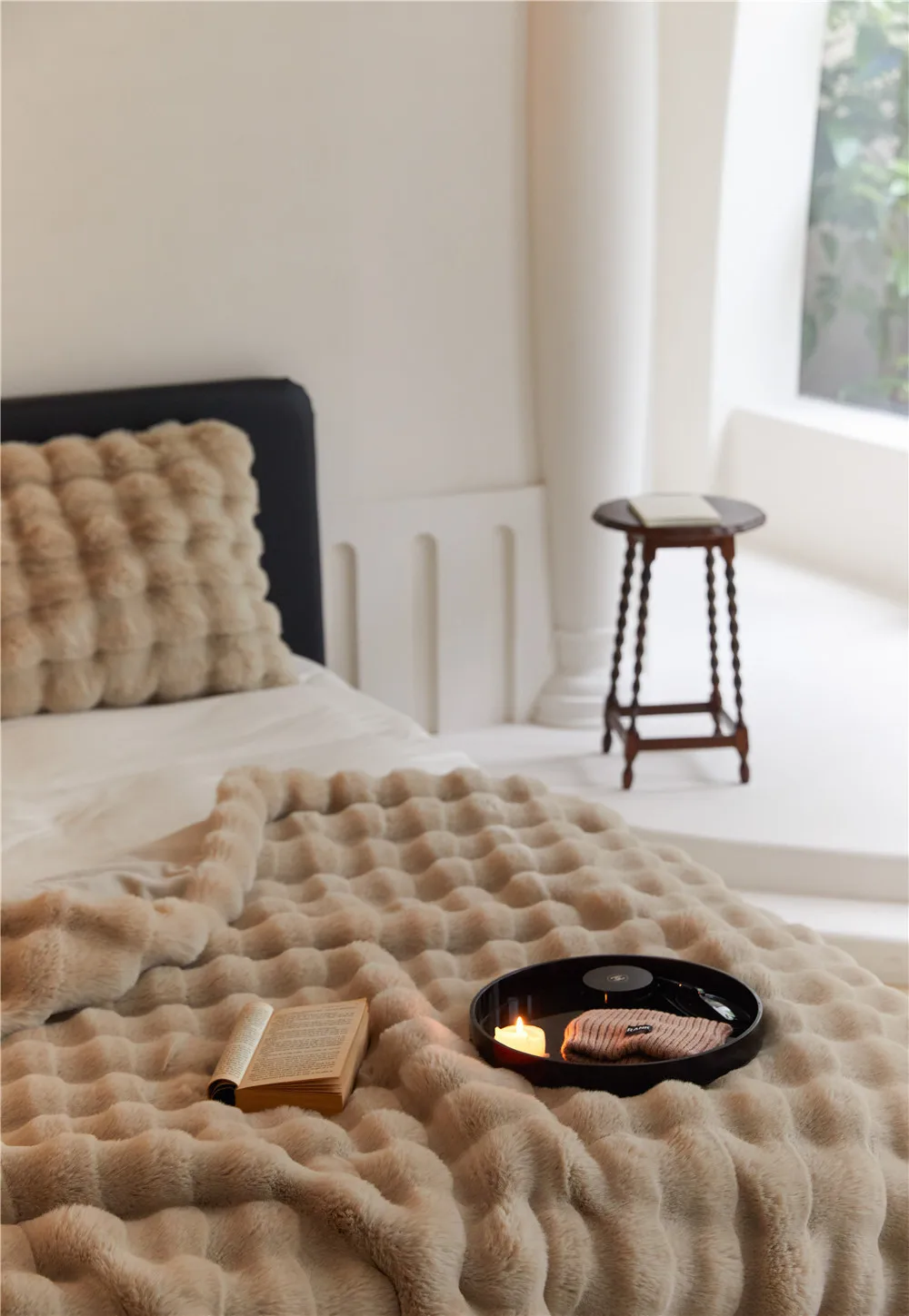 Double-sided Rabbit Fleece Blanket Solid Color Faux Fur Plush Blanket Soft  Warm Throw Blanket for Couch