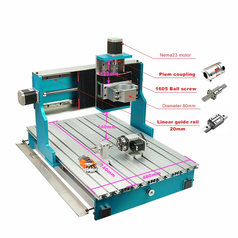 4 Axis CNC Engraving Machine Frame Kit 6040 Linear Guideway NEMA 23 Stepper Motor for DIY CNC Router Milling Cutting Machine