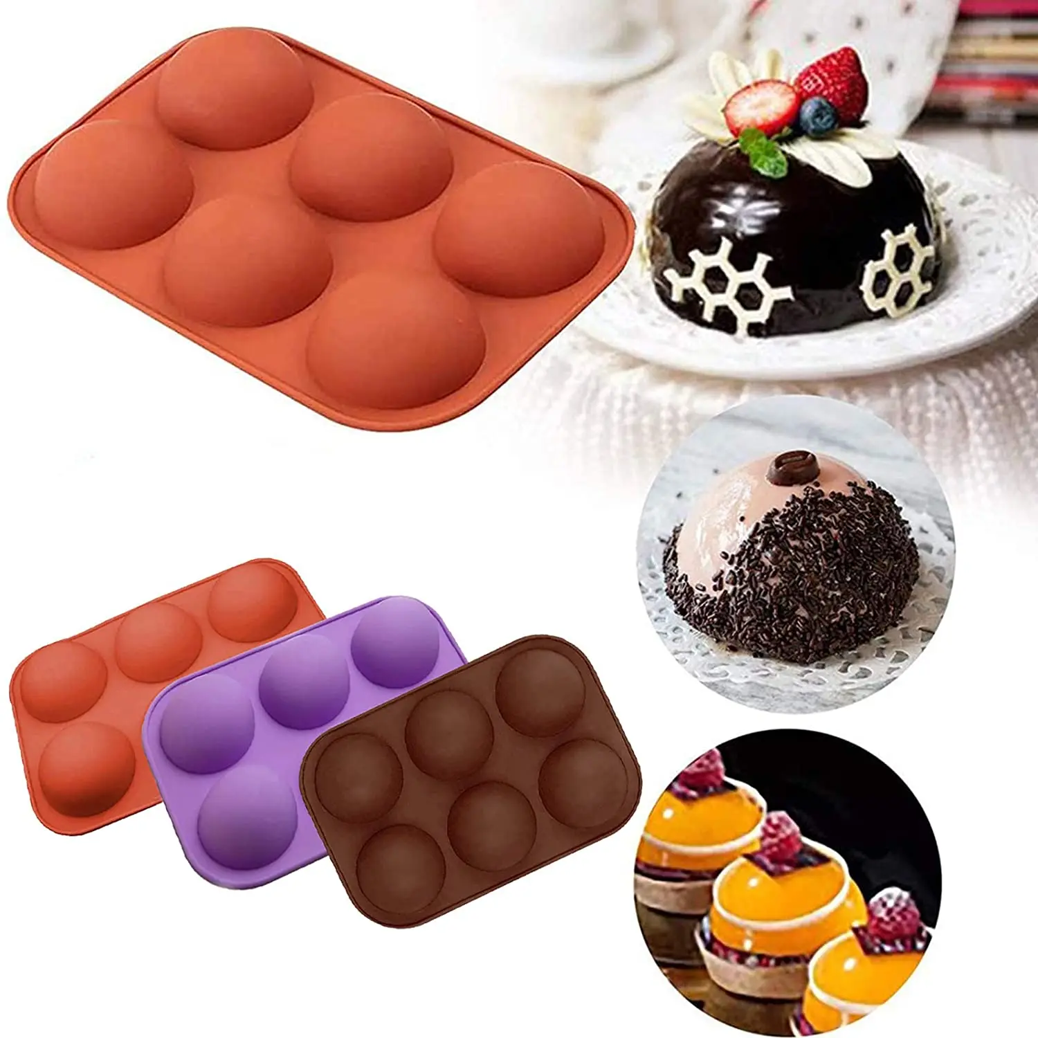 Dome Mousse Baking Mold for Making Chocolate Cake Non Stick Round Shape BPA Free Cupcake Baking Pan Jelly Hot Chocolate Bomb Mold 6 Holes Medium Semi Sphere Silicone Mold 