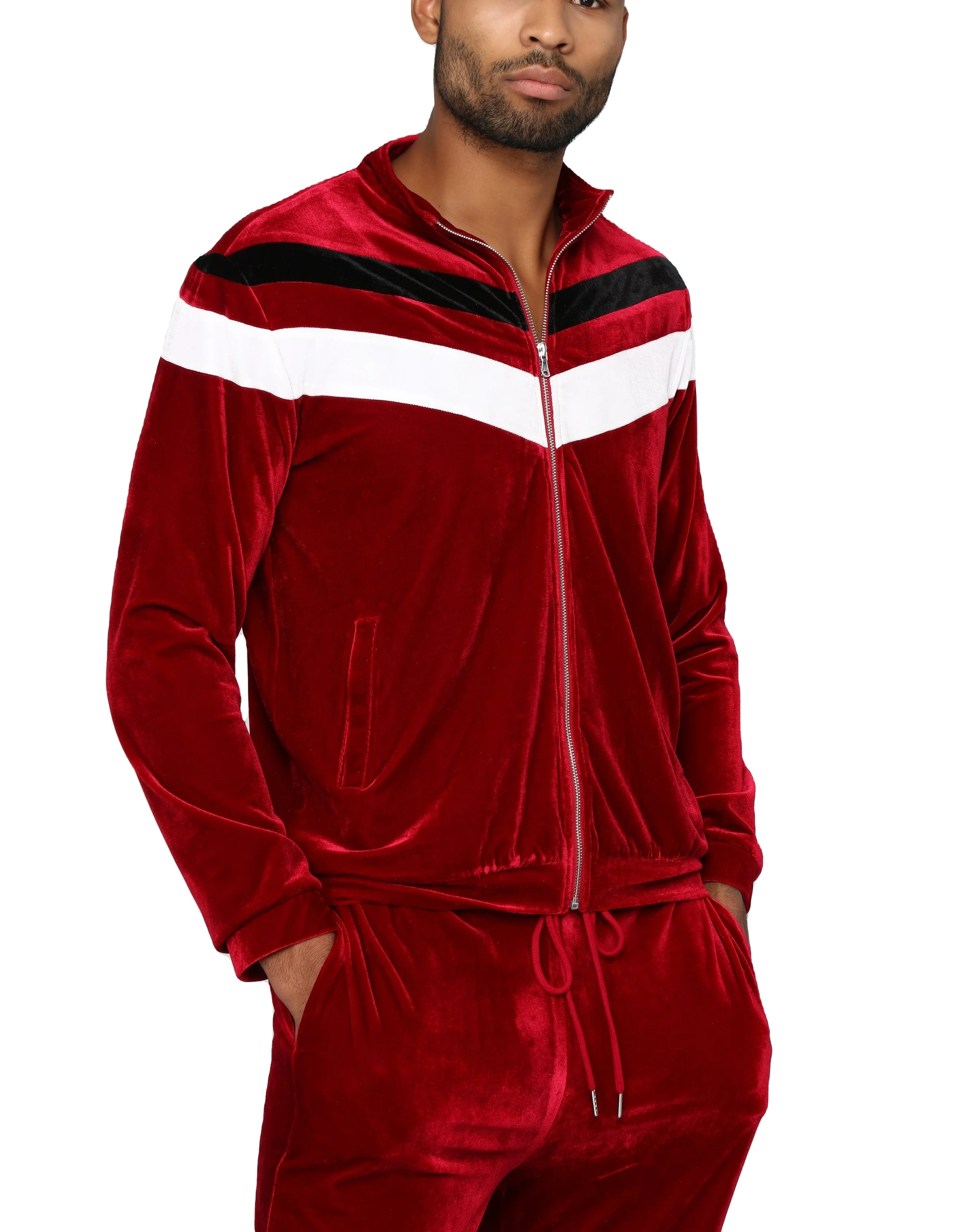 Prestige Track Suit Mens Red Greek Pattern Velvet Tracksuit Fashion JGS129  Size 2XL