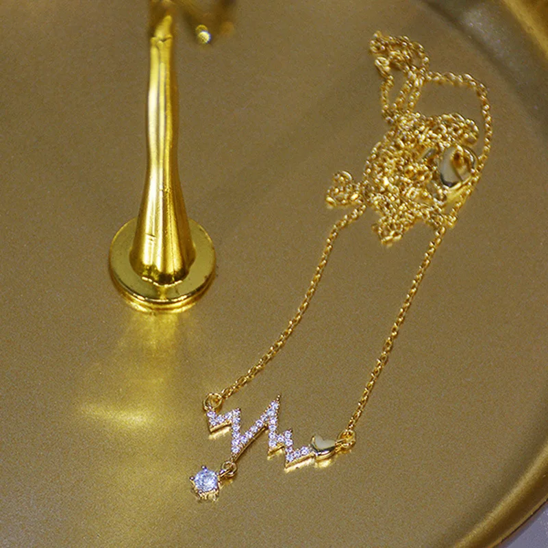 CAOSHI Heartbeat Pendant Necklace 18K Gold Plated Jewelry Women Custom Clavicle Chain Pulse Love Necklace