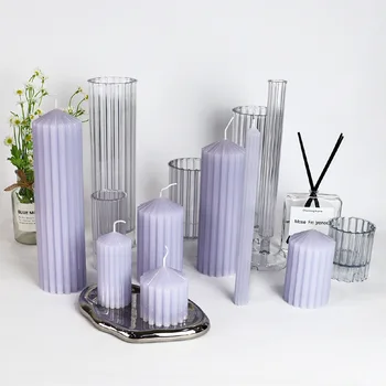 Large Acrylic Cylinder Rib Candle Molds Pillar Candle Mold Pointy Top Moulds Cake Tools for Candle Makinsiliconec Flexible 5pcs