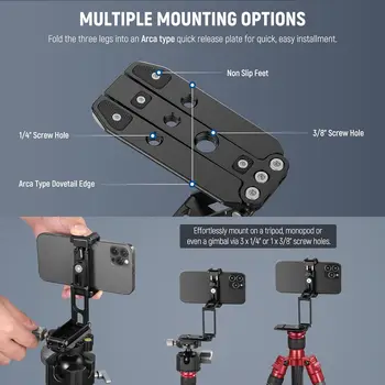 NEEWER Smartphone Tripod Mount Aluminum Alloy Rotatable Phone Stand Holder Clamp with Cold Shoe and Arca Base detail image