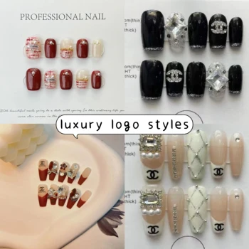 10 Pcs Top Selling  Butterfly Stone Acrylic Wholesale Luxury Press on Nails Customization Handmade Luxury Brand Logo Wear Nail