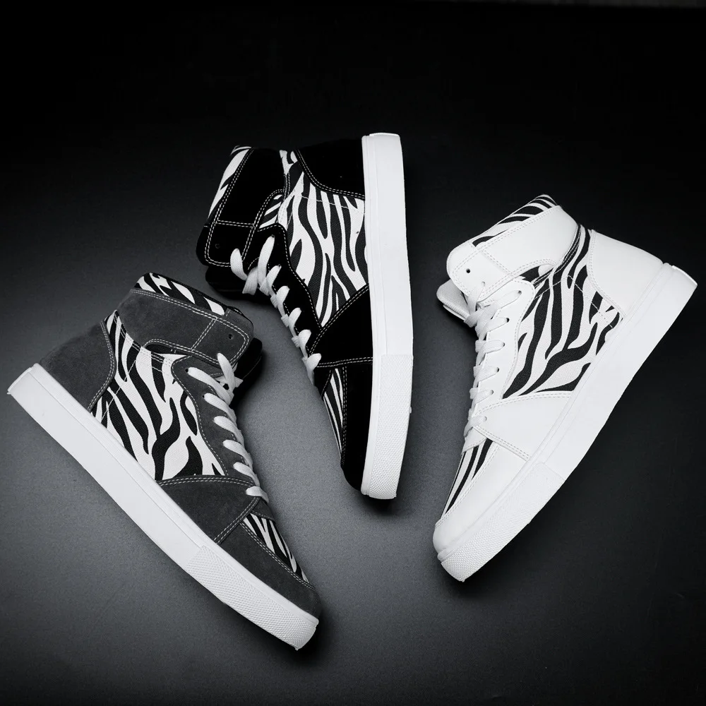 New summer men's shoes leopard print canvas shoes print high top shoes plus-size men's
