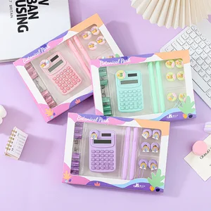 Macaron Color Stationery Set with Mini Calculator - Paper Clips, Binder Clips, Binding Kit, Gel Pens | Multi-Functional Office