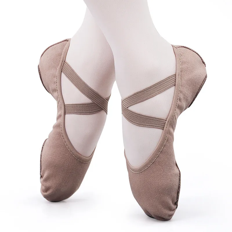 Wholesale OEM Pink Black Tan Brown Foldable disposable dance shoes Cheap Girls Stretch Canvas Dance Ballet Shoes For women
