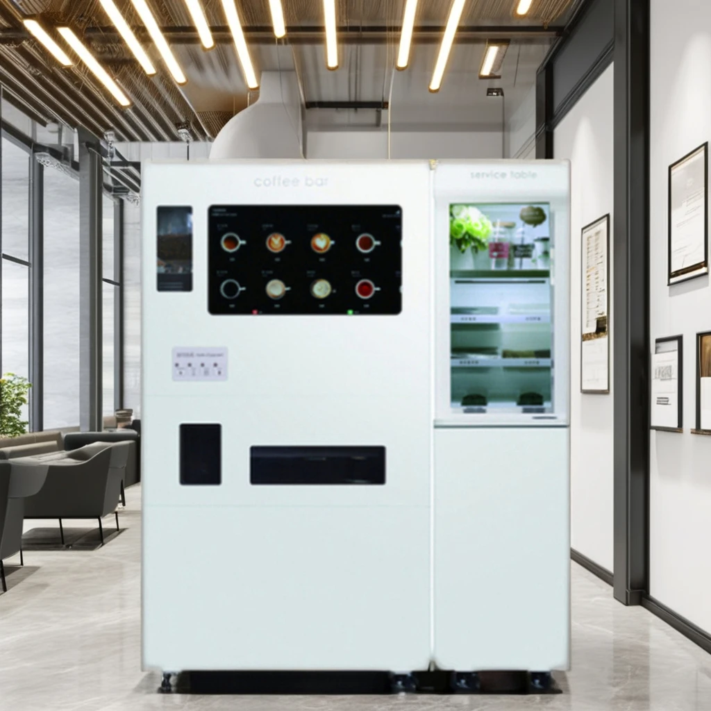 Function Iced Coffee and Milk Tea Vending Machine Freshly Ground Hot and Iced Drinks Mini Coffee Bar Optional Service Cabinet