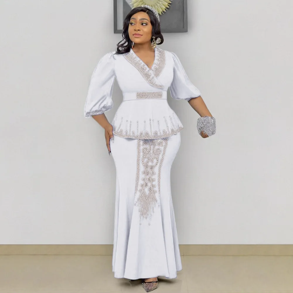 2022 Hot Sale Turkey Plus Size Latest Ladies Elegant Formal Office Wear  Dresses for Turkey Women Coat Long Dress Two Piece Set