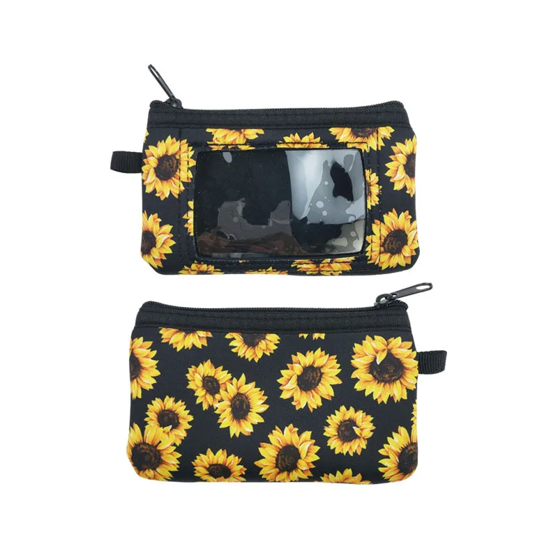 Sublimation Printing Neoprene Durable Small Zipper Wallet Women Girls Mini Purse Softball Keychain Card Coin Bags