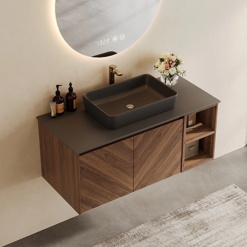product single bathroom vanity cabinet modern wooden hotel wall mounted bathroom cabinet with sink set-7