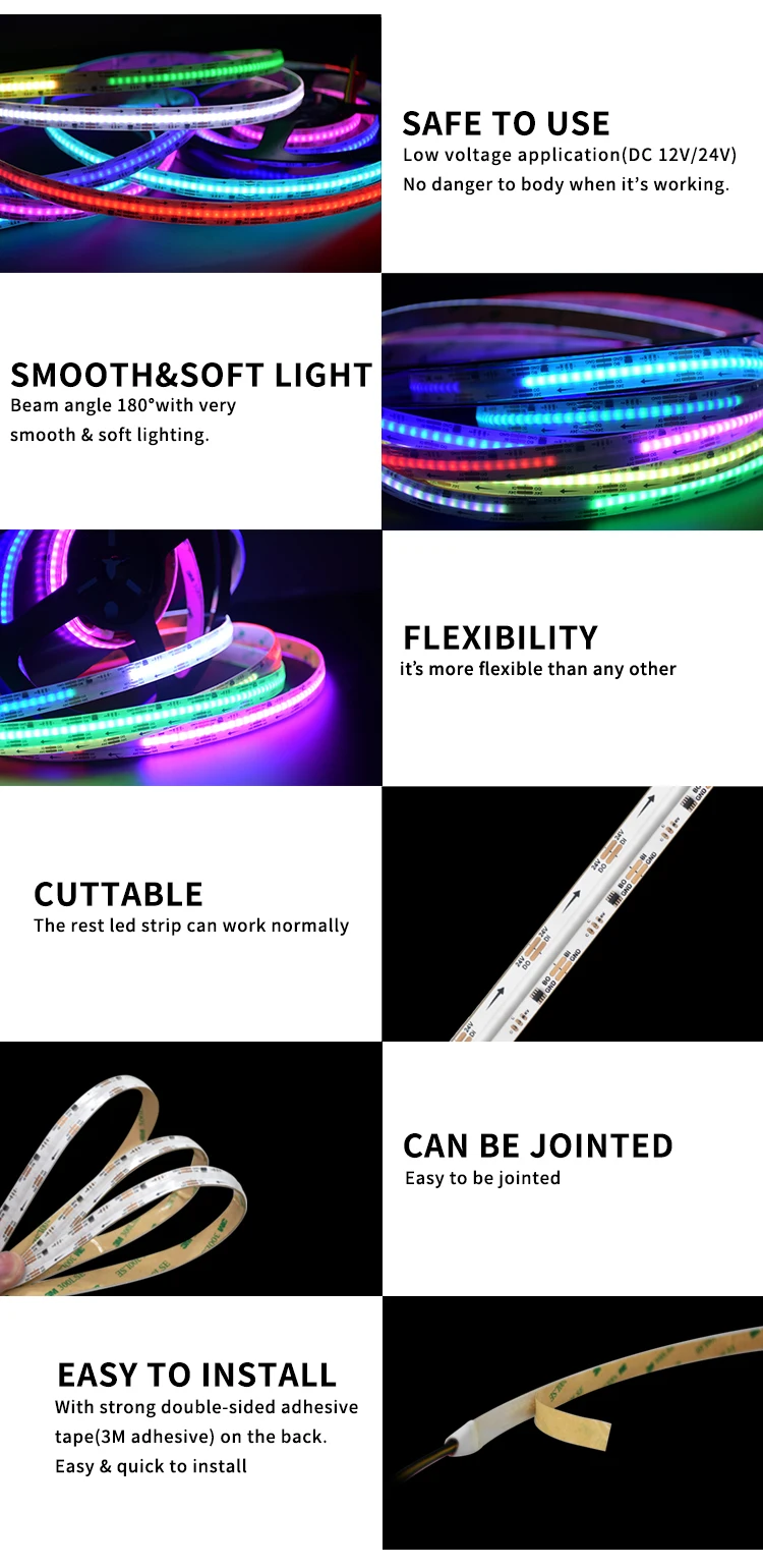 Dream Color FCOB SPI RGB IC COB LED Light Strip Flexible COB 24V Addressable Digital Led Pixel Strip