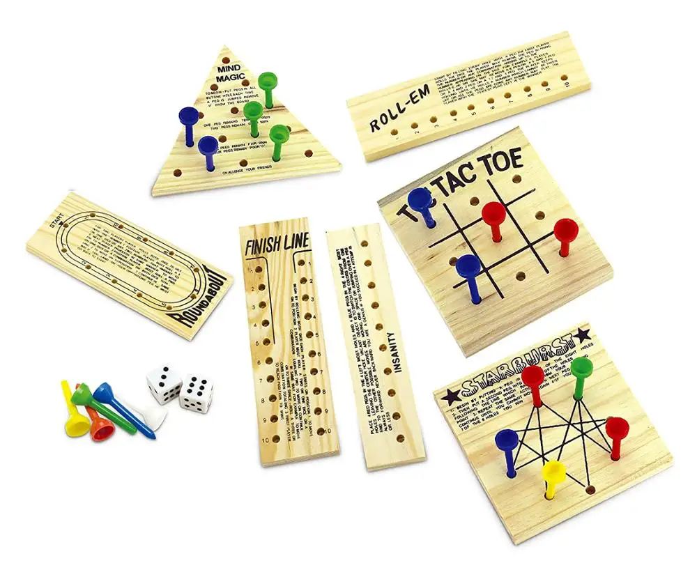 Source Classic Wooden Games- Includes Tic Tac Toe, Starburst