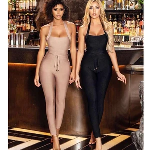 Summer Plus-Size Solid Color Sports Jumpsuit Women's Sleeveless Tight Fit Fitness Wear with Adjustable Drawstring