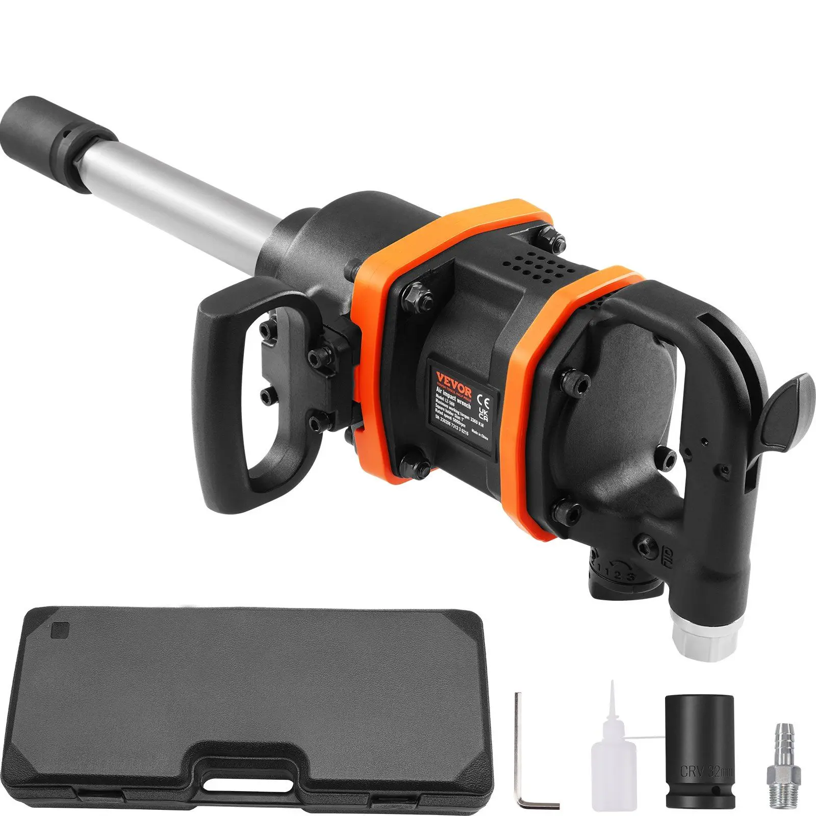 DB Wholesale 1 Inch Twin Hammer Air Impact Wrench 3160 Ft-lbs High Reverse Torque Output 8 Inch Extended Pneumatic Impact Gun