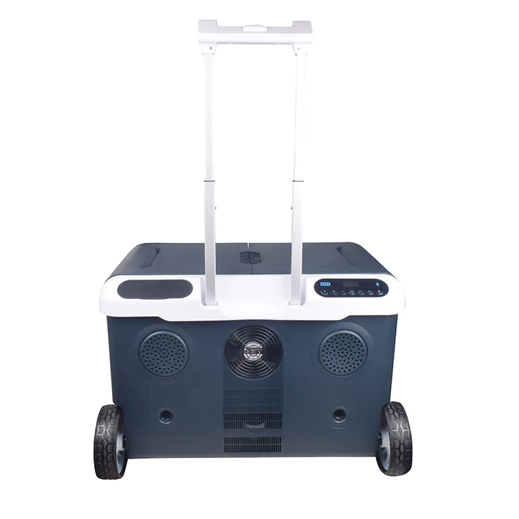 Outdoor Party Refrigerator with bluetooth Speaker 12V Portable Compressor Car Fridge Freezer with Handle and Wheel