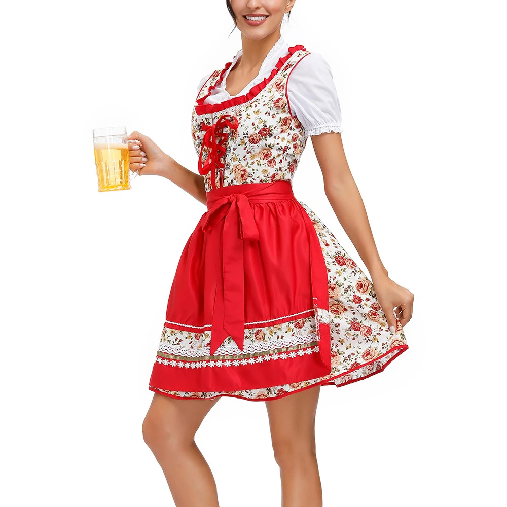 Women's Plus Size German Dirndl Dress Square Neck Bavarian Oktoberfest Traditional Maiden Elegant Attire