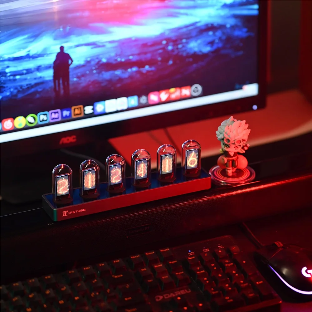 Metal Table Clocks APP Smart Nixie Tube Digital Wifi Clock with Colorful Lighting IPS Smart Night Light