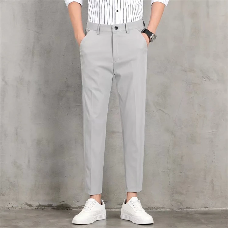 Cross-border menswear 28-40 size light business simple straight slim nine-point suit pants