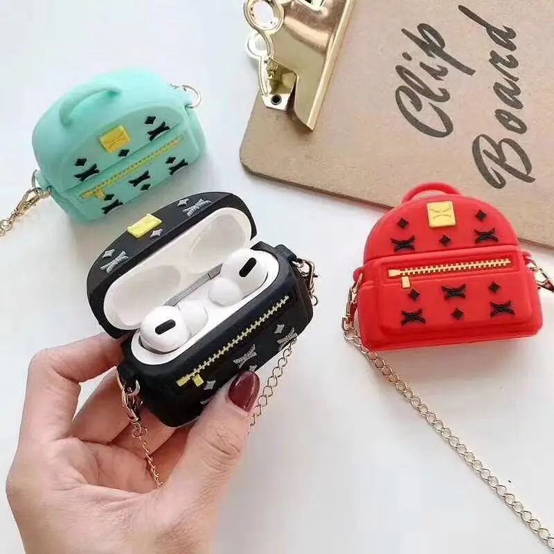 3D дизайнерский рюкзак для Airpods 2 силиконовый чехол длинный ремешок сумка через плечо роскошные женские чехлы