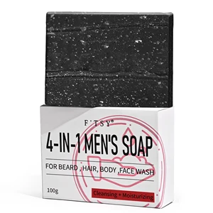 Private Label Organic 4-in-1 Men's Handmade Hair Face Cleansing Body Soap bar Beard Shaving Smooth