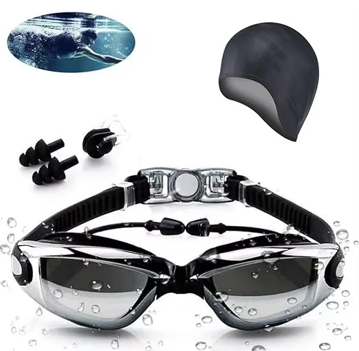 Lunettes de natation étanche anti-buée avec bouchons et bonnet_voghion.com