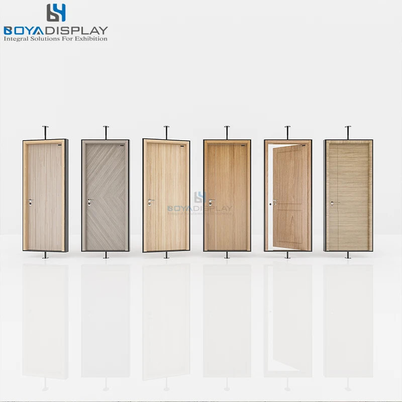 Factory Customized 360 Degree Rotating Wooden Door Display Stand Modern Door Window Sample Frame Fixed up and Down Metal Racks