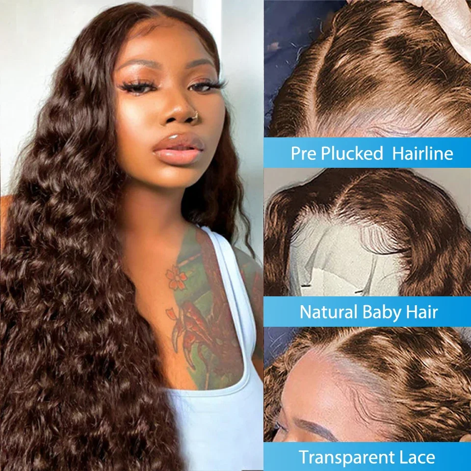 Brown Ocean Curly Lace Frontal Human Hair Wig for Women Brazilian_voghion.com