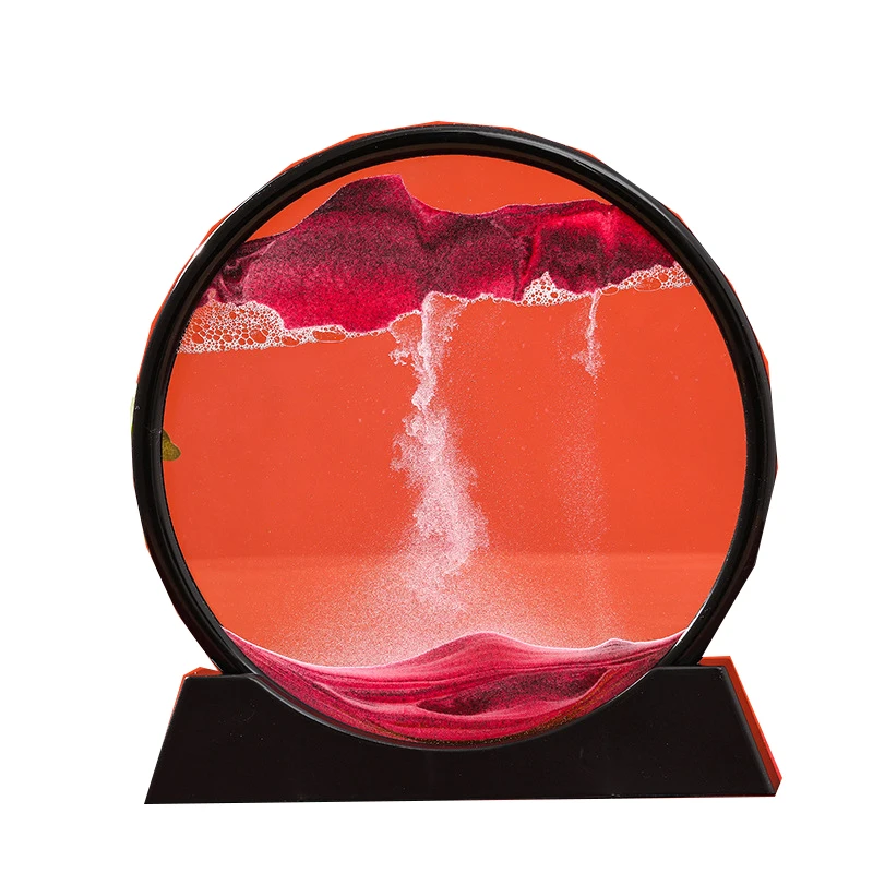 Moving Sand Art Picture Round Glass 3D Deep Sea Sandscape Display 7x7.5x2in 