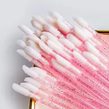 Disposable Clear Handle 50pcs Pink Gold Lip Brush Wands Applicator Beauty Makeup Lip Brush